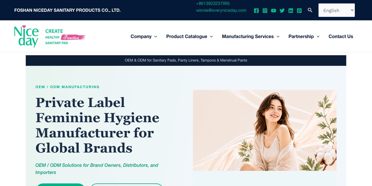 Niceday — feminine hygiene OEM manufacturer website