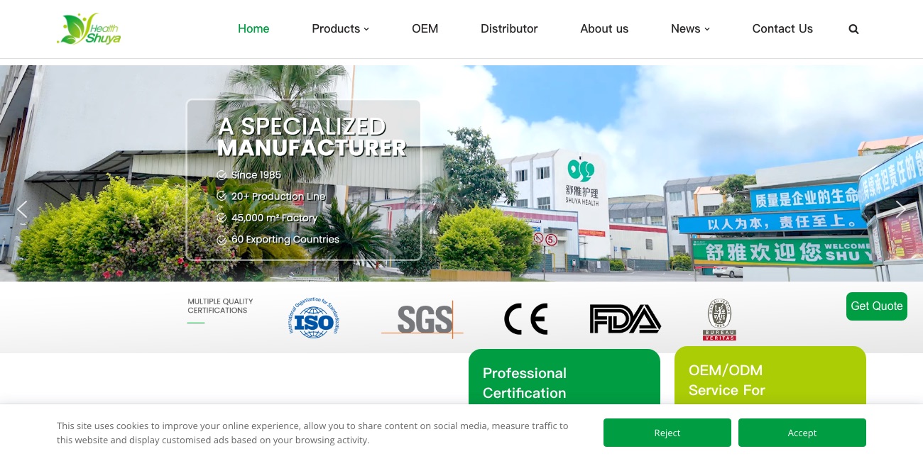Shuya — feminine hygiene products manufacturer website