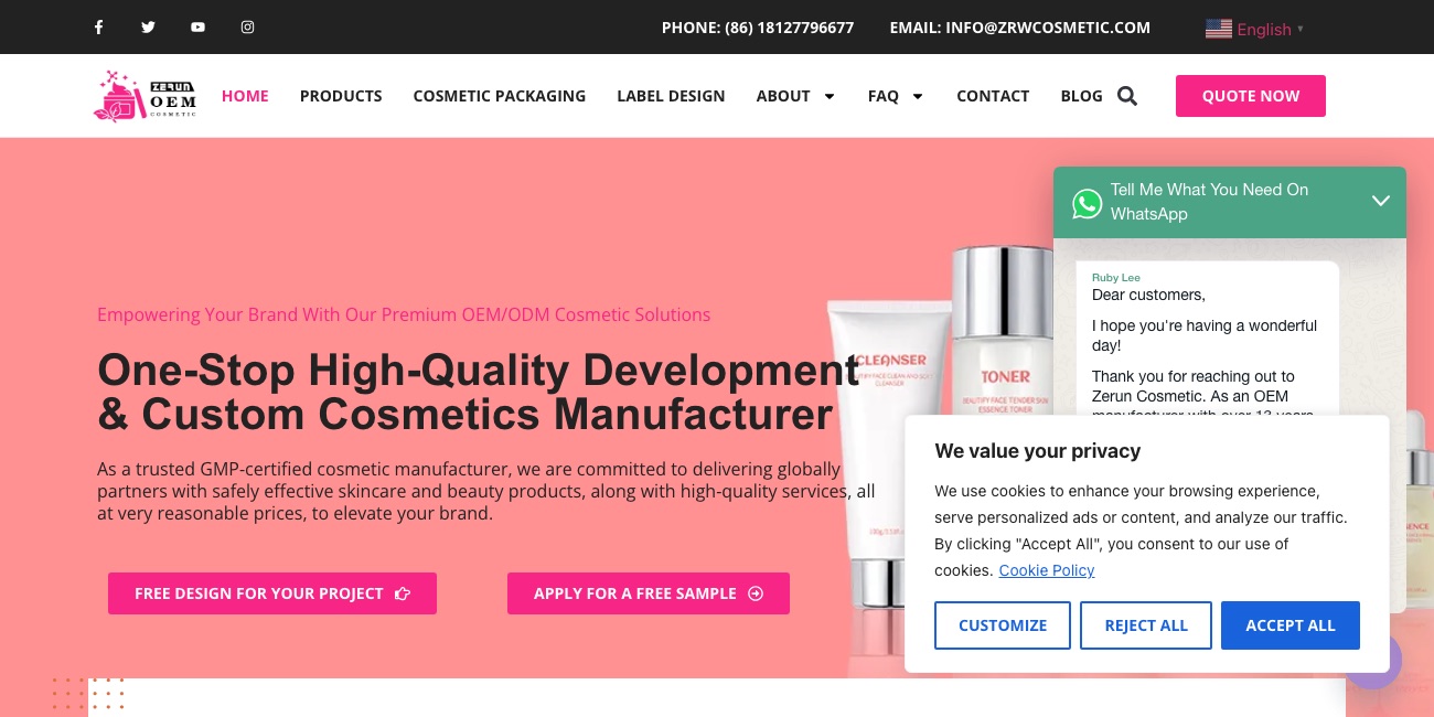 Zerun Cosmetic — private label cosmetic OEM manufacturer website