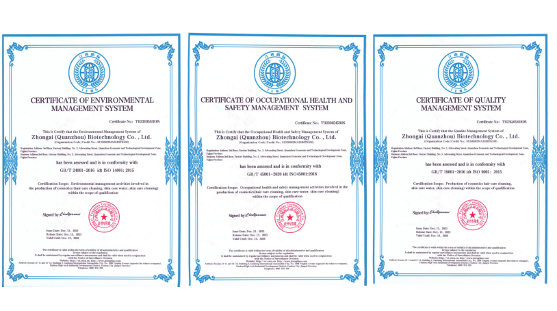 ISO 9001 14001 45001 management system certificates