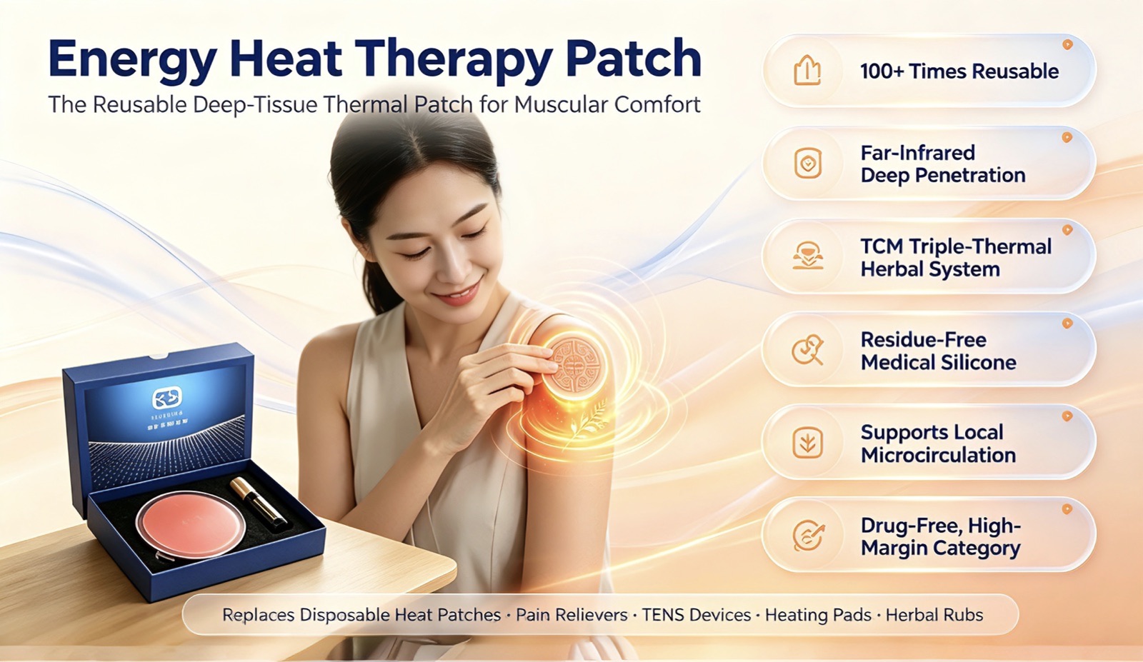Energy Heat Therapy Patch OEM — reusable far-infrared TCM botanical muscle comfort patch