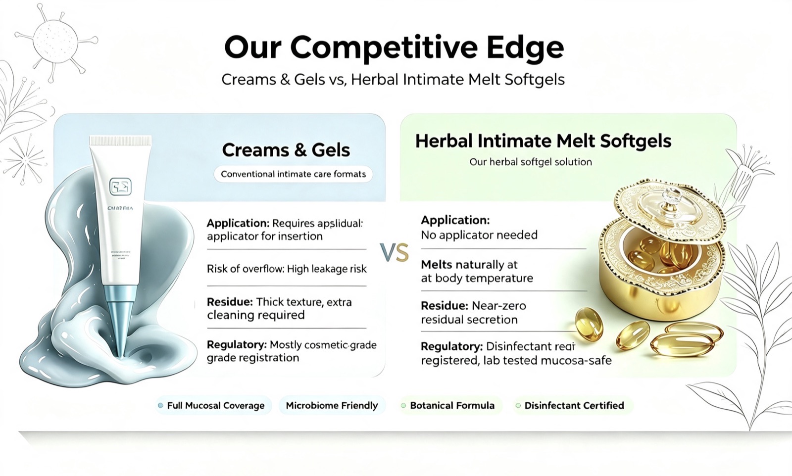 Our Competitive Edge — Herbal Intimate Melt Softgels vs applicator gels comparison